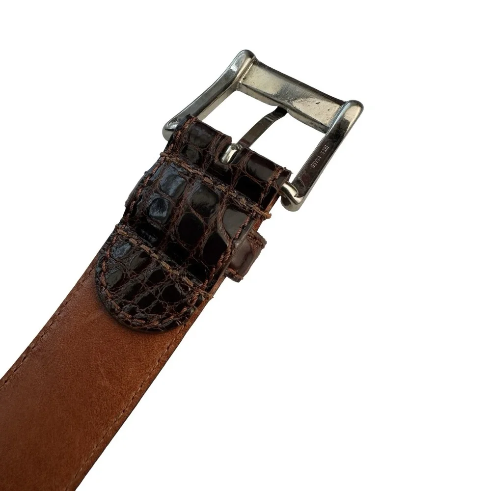 Bespoke Brown Genuine American Alligator Brass Buckle Belt Size 36 NWOT